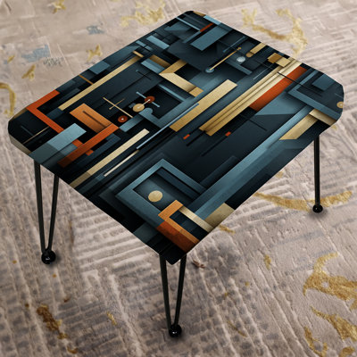 Teal Industrial Geometry Lines Melody - Geometric Rectangle Ottoman
