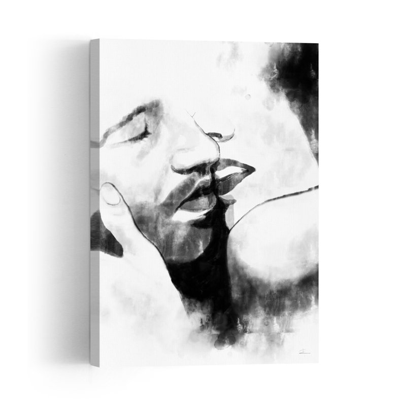 Belle Baiser Étreinte Portrait Abstrait Moderne Romantique Affiche Murale, H 24 po x l 16 po