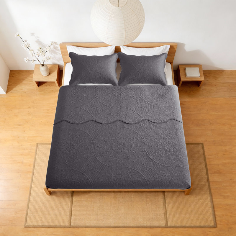 Ensemble de couvre-lit surdimensionné à motif floral en relief Moonlight, Gris