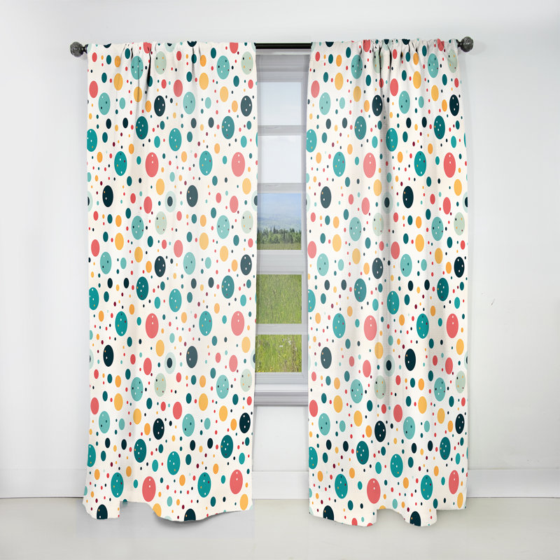 Rideau obscurcissant turquoise rétro Revival Polka Dots Delight III - 1 panneaux, L 52 po x L 63 po