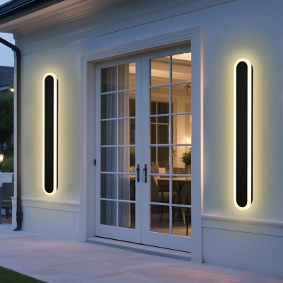 2 Pack Long Outdoor Porch Wall Light, 40Inch Oval Modern LED Wall Sconce, IP65 Waterproof, 3000K/3500K/4500K/5000K/6000K, 35W, Exterior Linear Lighting Fixture For Patio, Yard, Garage, Balcony