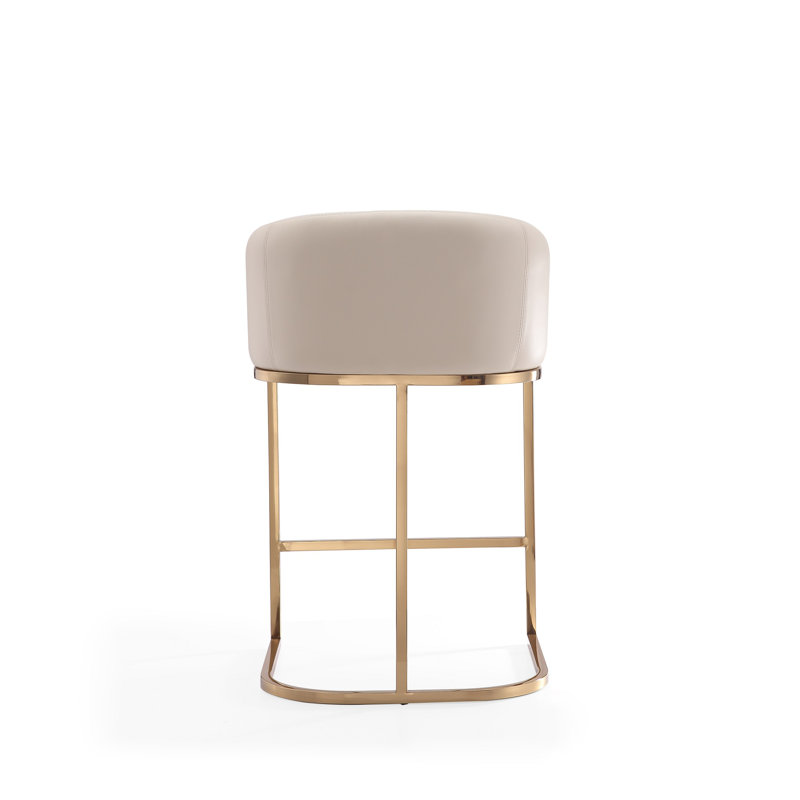Cream Faux Leather Bucket Counter Stool with Gold Frame