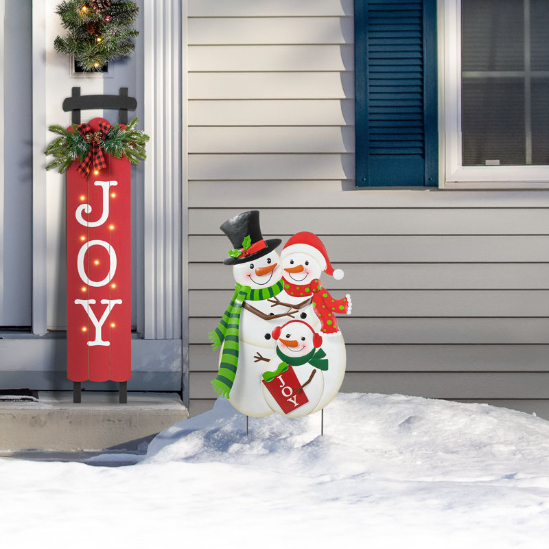 Piquet de jardin en métal Snowman Family