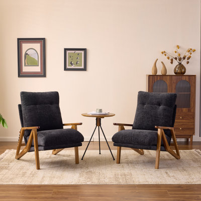 2 pièces Chaise d'appoint rembourrée en chenille avec dossier réglable à 5 positions, accoudoirs en bois d'hévéa, chaise de loisir d'intérieur