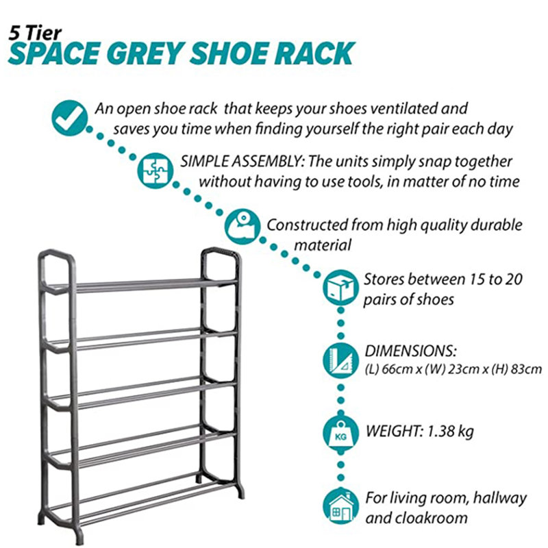 20 Pair Shoe Rack, Grey