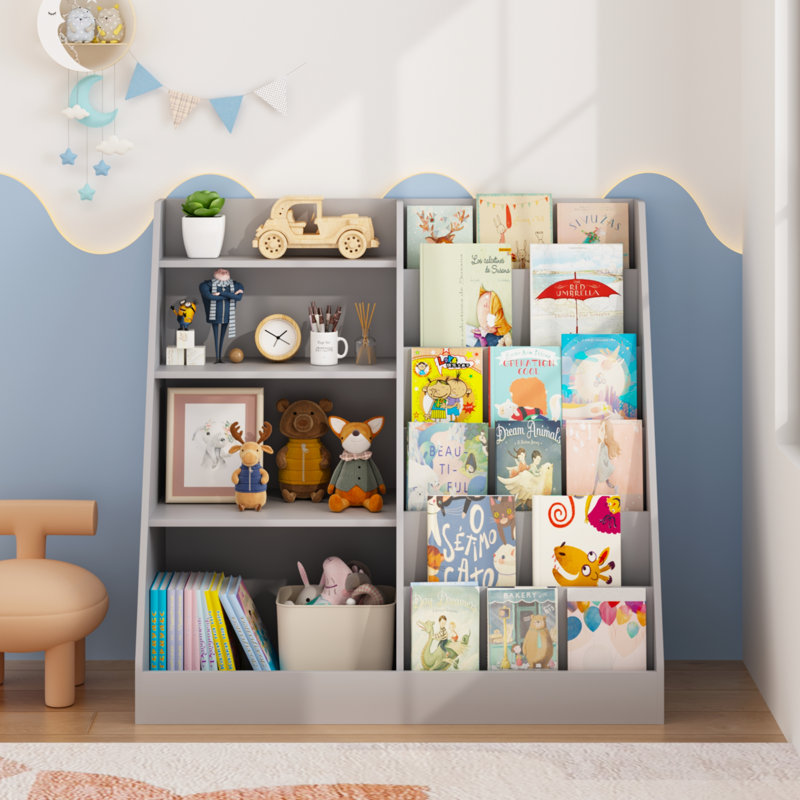 Kids Bookshelf and Toy Storage Organizer, Gray