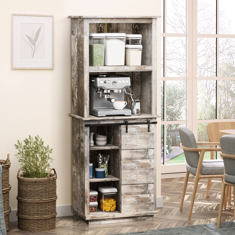 Armoire de cuisine rustique avec rangement et porte de grange coulissante rustique