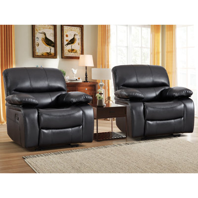 39.8'' Wide Modern Upholstered Faux Leather Manual Reclining Sofa With Pillow Top Arm(Set Of 2)