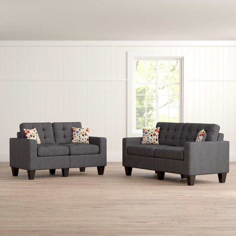 4 In Blue Grey Polyfiber With Comfortable Cushions Solid Pine And Materials