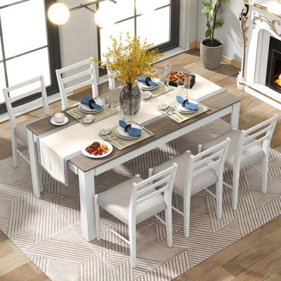 Ensemble de salle à manger 7 pièces avec table extensible et chaises rembourrées Farmhouse
