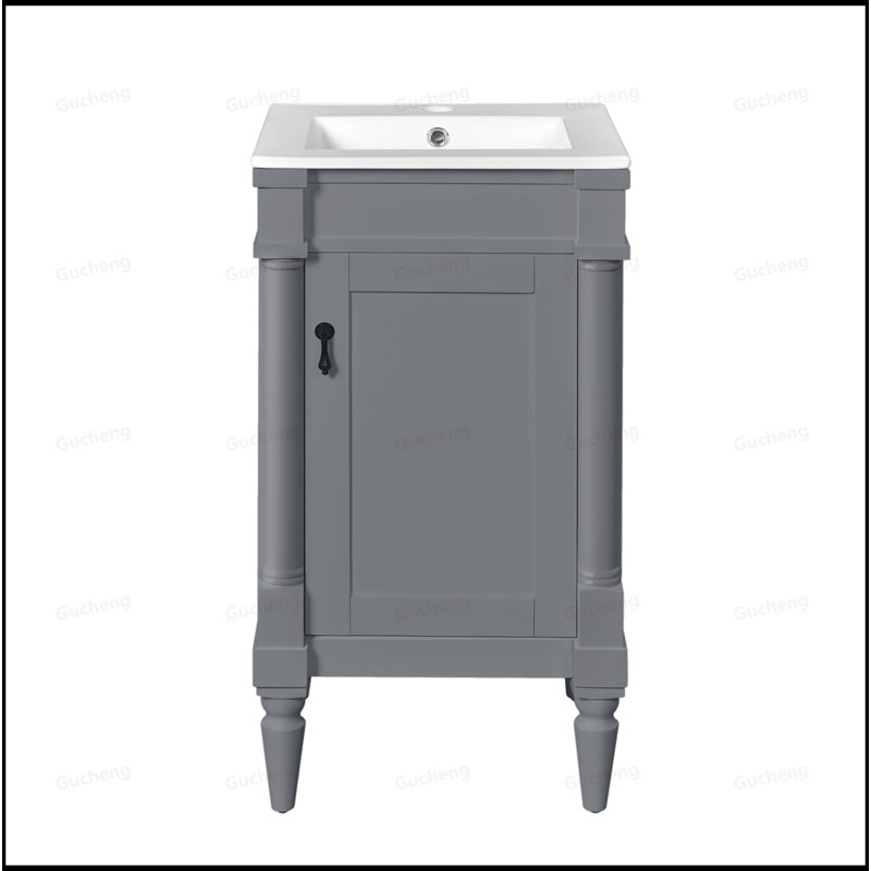 Petit meuble-lavabo autoportant de 18 pouces avec lavabo, Gris