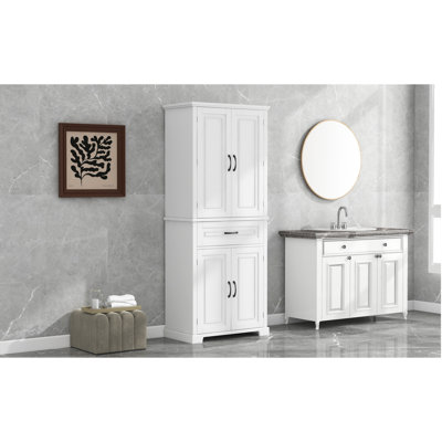 Armoire de rangement de salle de bain avec portes et tiroir, plusieurs espaces de rangement, tablette réglable, blanc