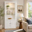 Étagère de style ferme autoportante avec éclairage de plafond à intensité variable et portes de rangement en verre ajustables pour une utilisation à domicile ou au bureau.-1144288019