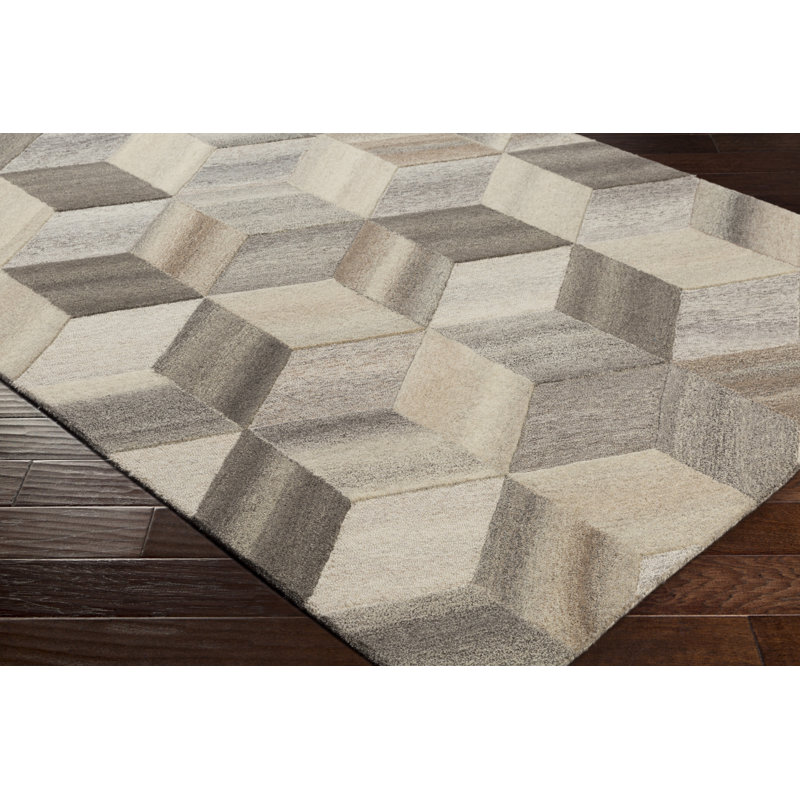 Mountain Wool Geometric Area Rug in Butter/Khaki, Rectangle 8' x 10'
