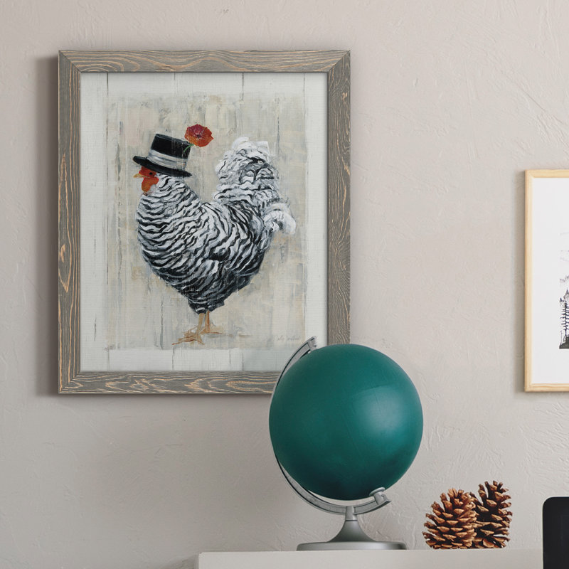 «Sunday Best Rooster», peinture sur toile à cadre flottant, H 20 po x l 17 po x P 1,5 po, Toile avec cadre gris