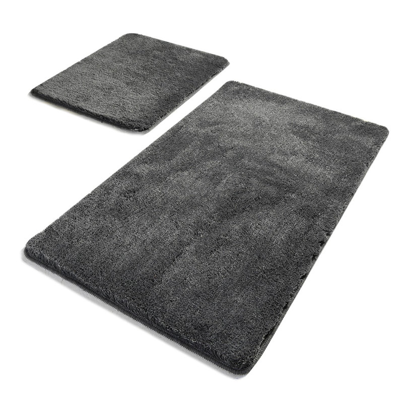 Ensemble de tapis de bain en acrylique de qualité supérieure (2 pièces), couleur fumée, 19,7 po x 23,6 po et 23,6 po x 39,4 po | 100% acrylique antibactérien, hauteur des poils de 0,7 à 1,2 po | Dessous antidérapant, lavable à la machine, parfait pour la sécurité et le confort de la salle de bain