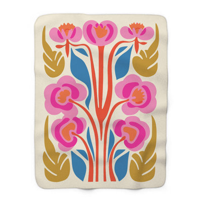 «Vibrant Blossom Symphony» - couverture en sherpa de qualité supérieure - reproduction d'art luxueuse