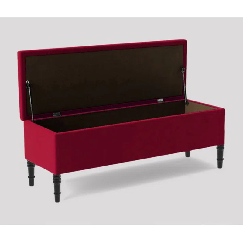 Swiss Chesterfield Ottoman Storage Bench - Upholstered Plush Velvet Shoes Bench with Black Turned Wooden Legs
