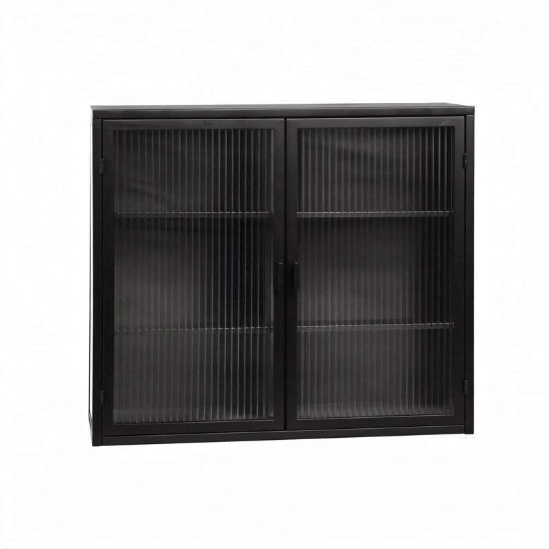 Armoire murale moderne à deux portes avec portes en verre 27,56 po avec trois niveaux de rangement pour le hall d'entrée, la salle de bain et la salle à manger