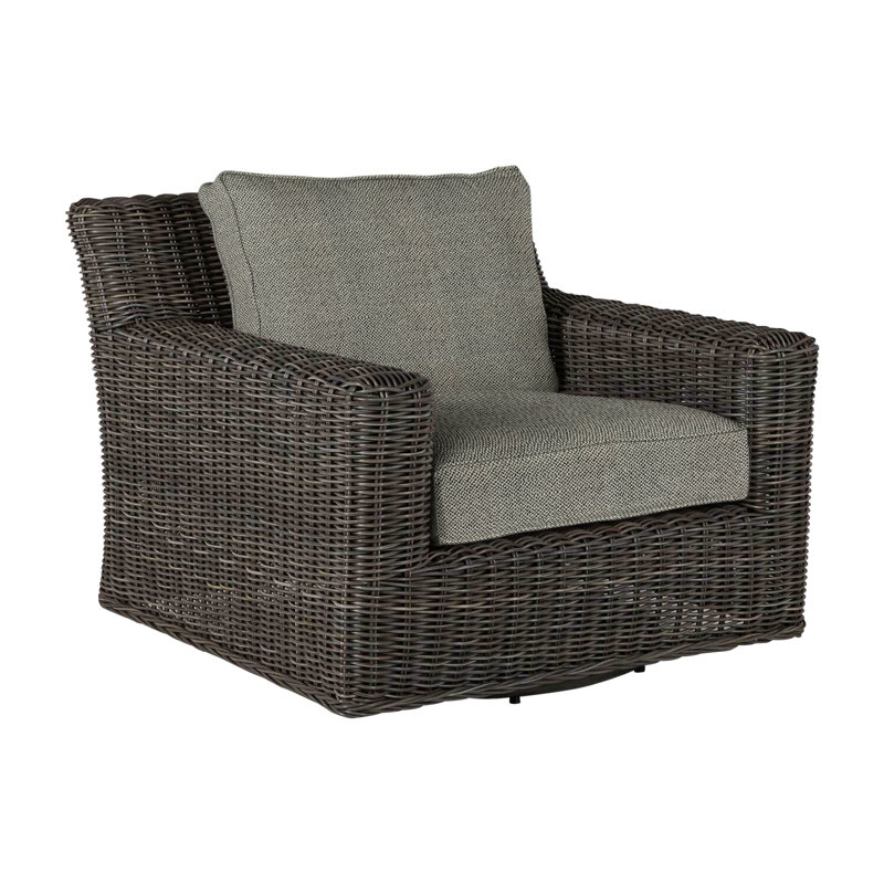 Fauteuil rotatif tissé rustique sans haut-parleur noir Noyer, Welt, Noir noyer, Intermix écorce