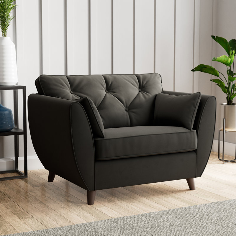 Hoxton Upholstered Chair And A Half, Black, Dark Brown Wood