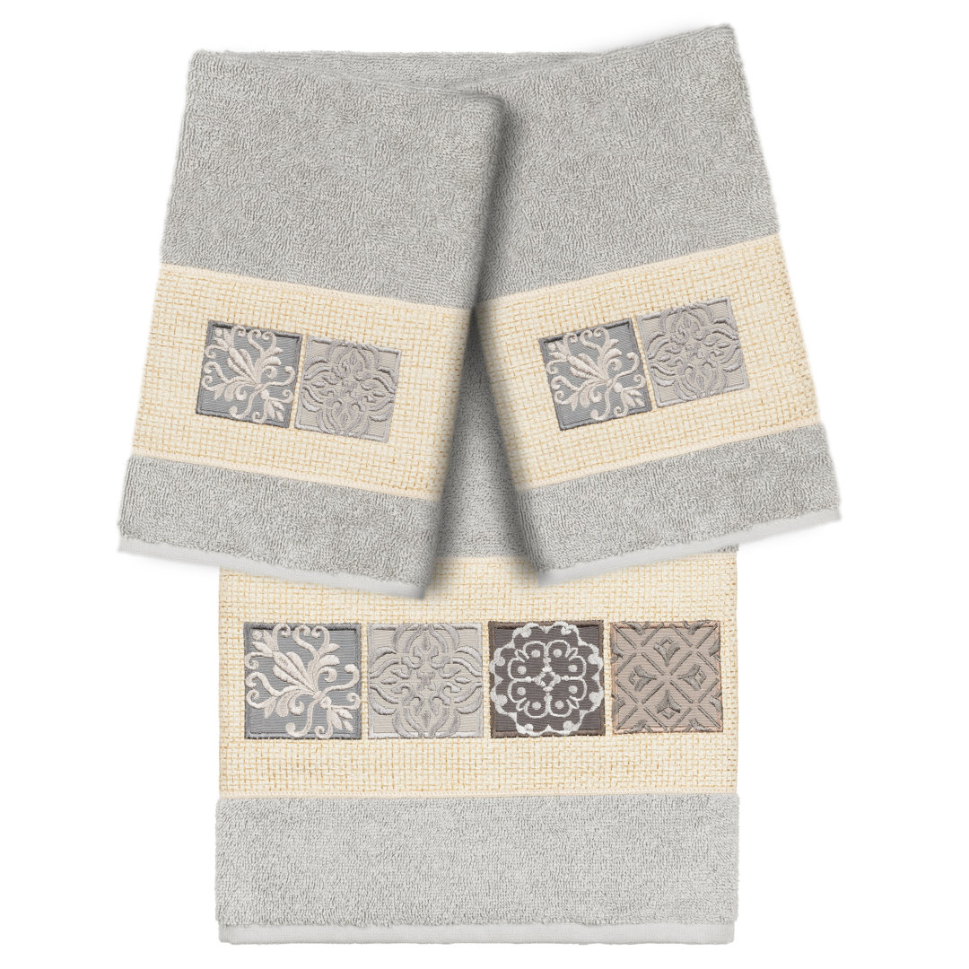 100% Turkish Cotton Vivian 3 Piece Embellished Towel Set (Set of 3) Linum Home Textiles 