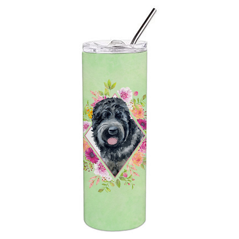 E23BF9F8391D466E9CA4F8DFEBD9A7DB de verre 20 oz à double paroi en acier inoxydable chiot, Russian Black Terrier, Vert
