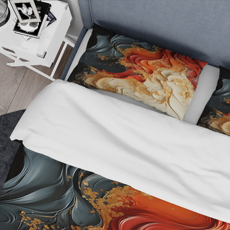 Volcano en marbre rouge et or IV - ensemble de housse de couette peinture abstraite