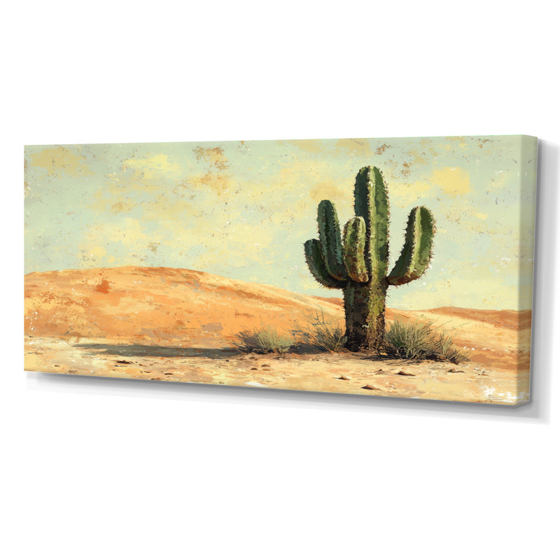 Minimalisme cactus par les dunes I - art mural cactus, H 28 po x l 60 po, Toile tendue, Ne s’applique pas