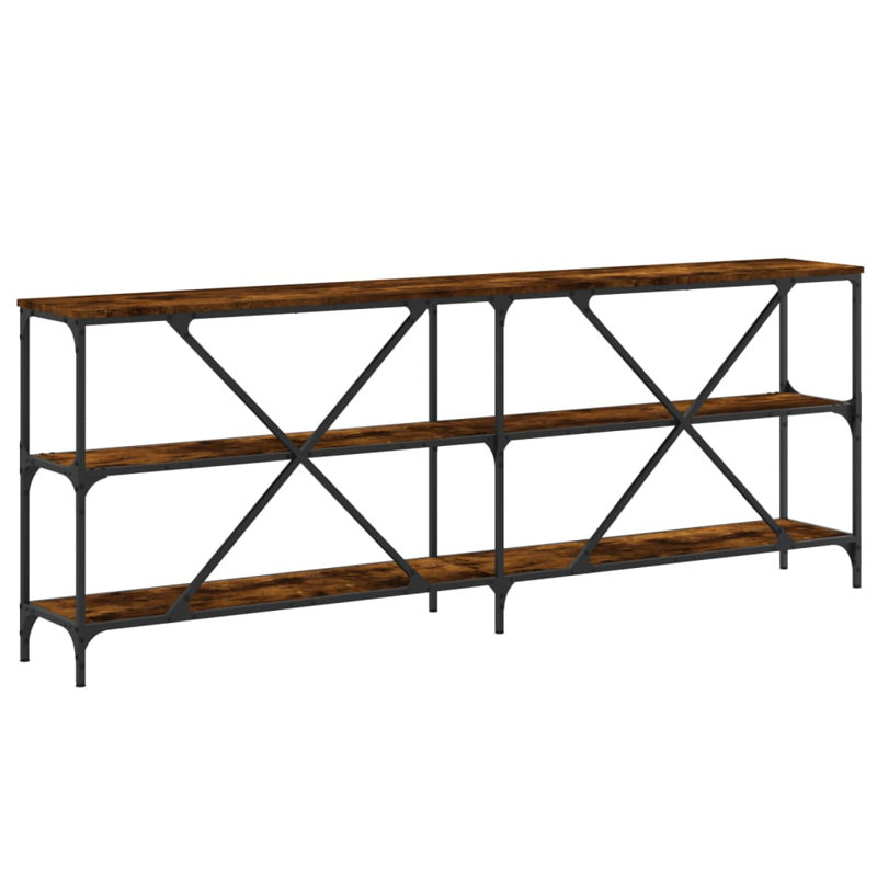 Borough Wharf Console Table Engineered Wood And Iron, Smoked Oak, 75cm H x 200cm W x 30cm D