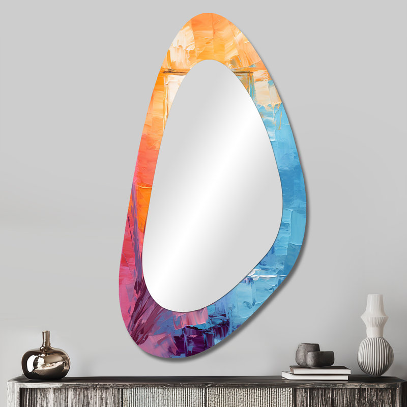 Isamar couleur pastelle tropicale vue de la fenêtre 2 - grand miroir asymétrique floral, décor de miroir mural unique de forme irrégulière traditionnelle, impression d'art en métal