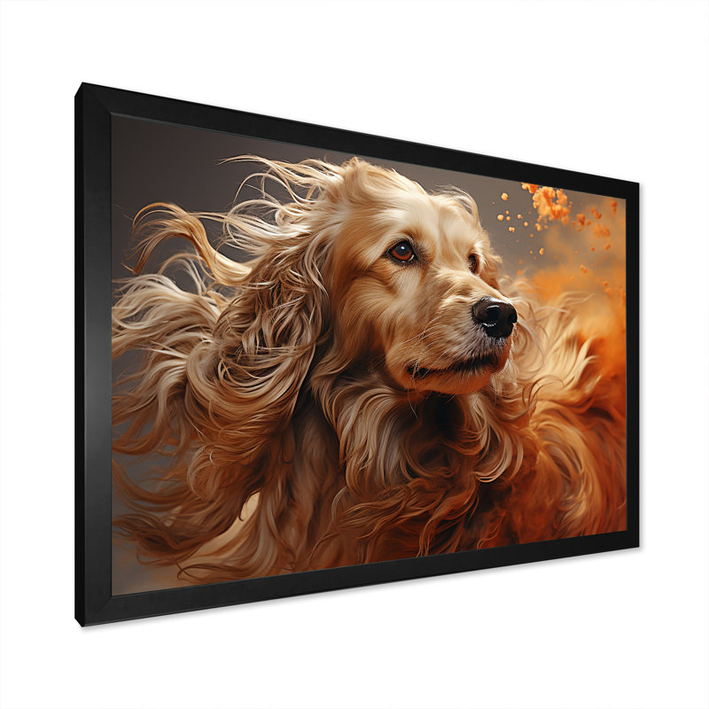Chien, chien afghan, air sur toile, Cadre photo noir, H 34 po x l 44 po