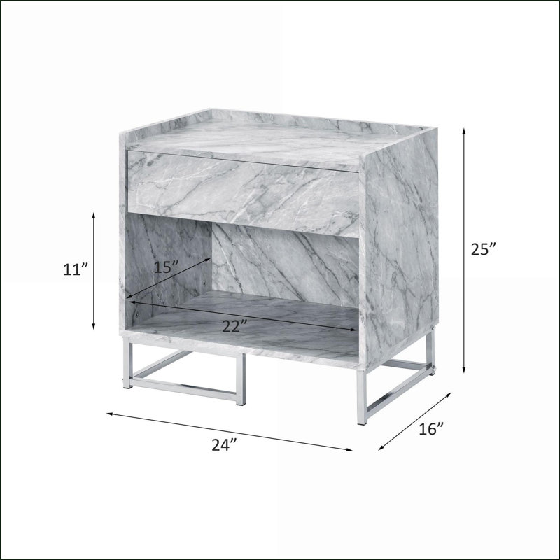 Faux marbre blanc & amp; Table basse chromée avec tiroir de rangement, peu encombrante pour le salon