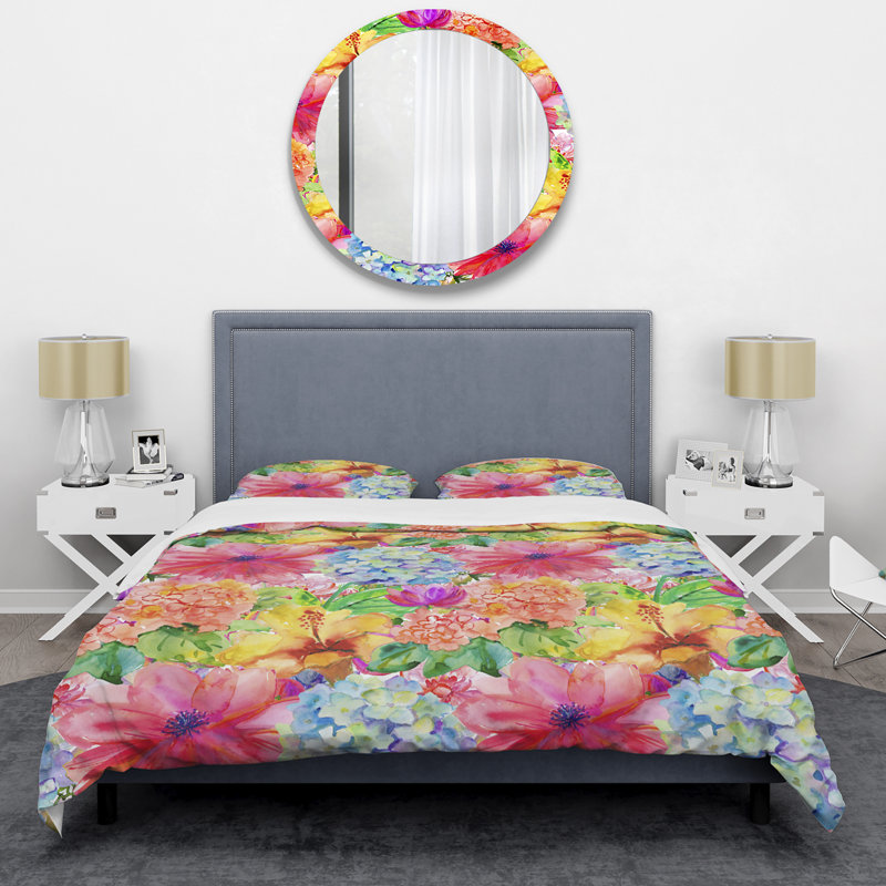 Multicolore fleurs abstraites - ensemble de housse de couette floral - microfibre de polyester