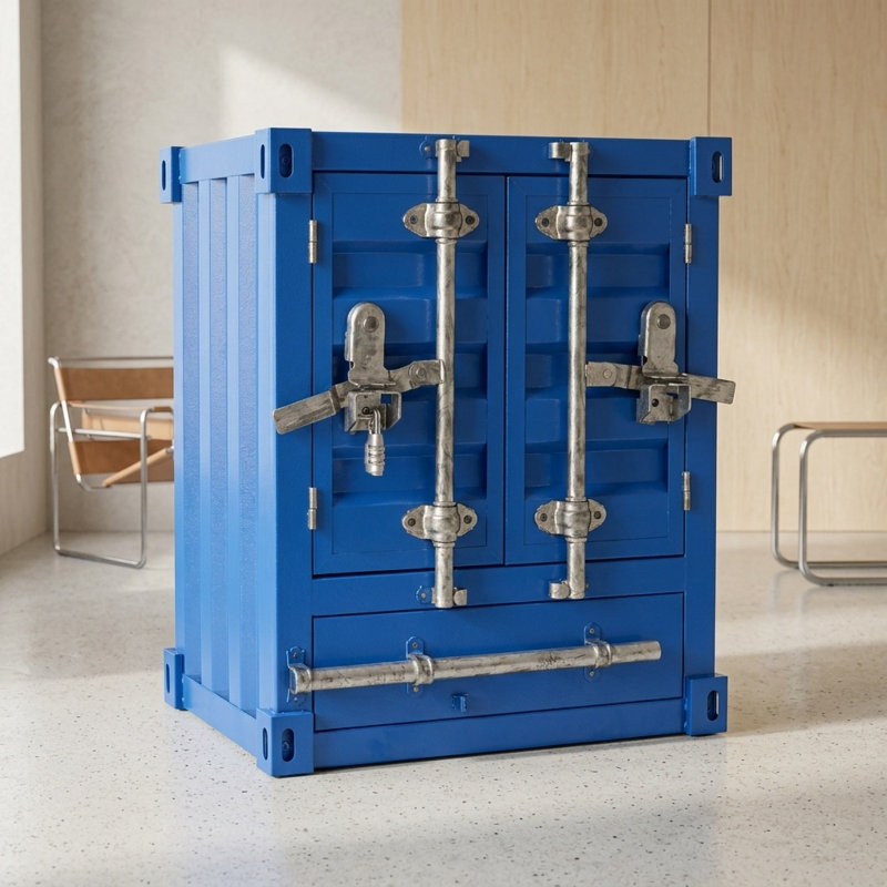 Commode d'appoint de style industriel en fer avec serrure, Bleu
