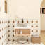 Meuble-lavabo flottant avec lavabo vasque en marbre veiné, meuble-lavabo mural avec tablette ouverte, avec décor en bois-130549805