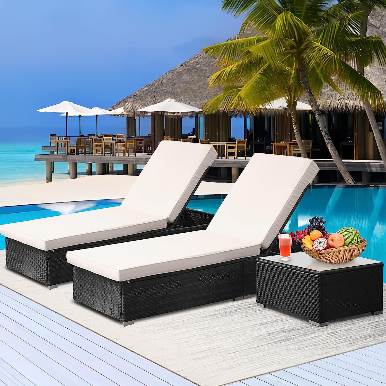 Wicker Walmart Double Lounger Pool Chaise Lounge Chairs Set Of