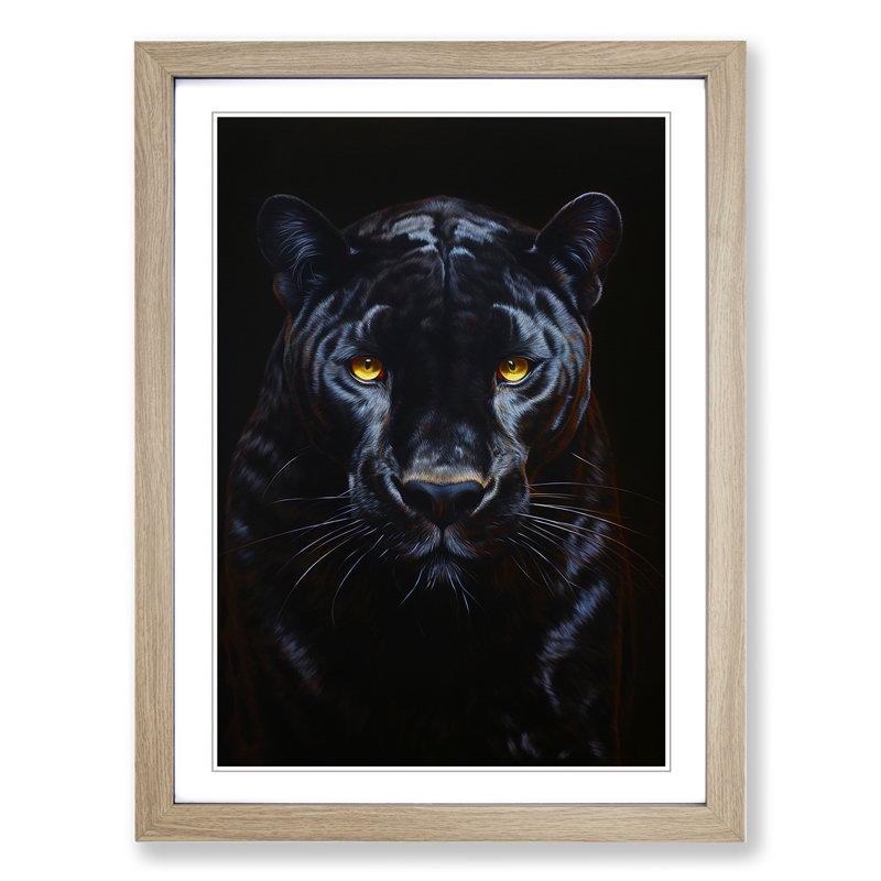 Panther Contemporary - Single Picture Frame Print on Wood, Oak , 34cm H x 25cm W x 2cm D