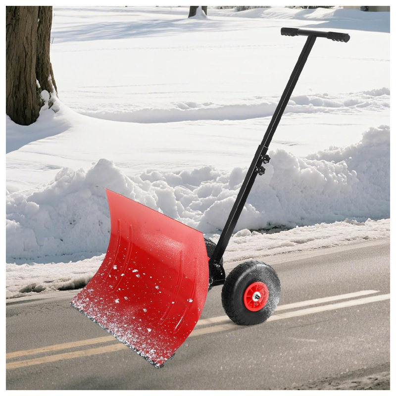 Pelle à neige avec roues Poussoir à neige robuste pour allée, Pelle à neige ergonomique avec déneigement Poignée à hauteur et angle réglables pour l'allée, la route