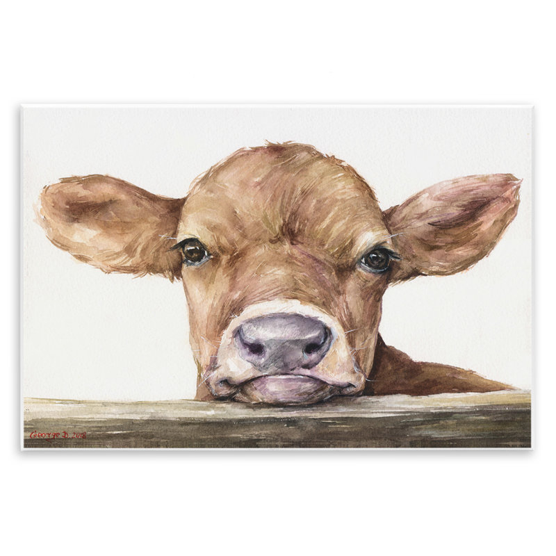 «Cute Baby Cow Animal Watercolor Paint», impression sur toile, H 13 po x l 19 po
