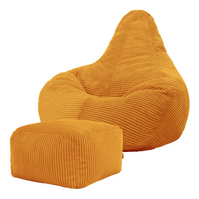 Bean Bag Bazaar Dalton Corduroy Recliner Bean Bag and Footstool