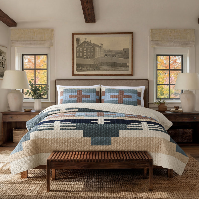 SHIPROCK F/Q QUILT SET TAN, Queen Quilt + 2 Pillowshams