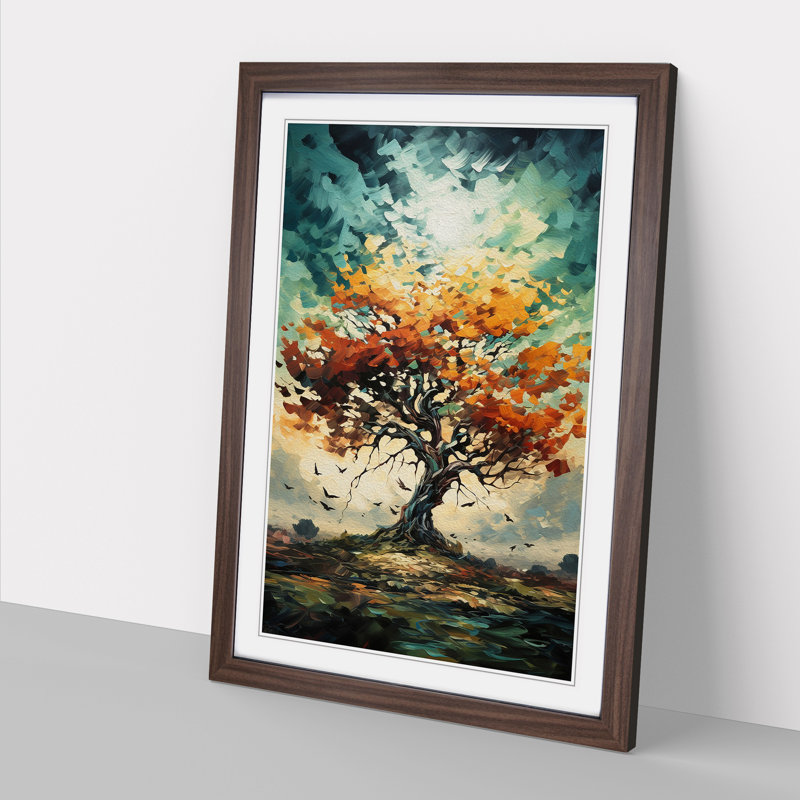 Oak Tree Action No.3 - Single Picture Frame Print on Wood, Walnut, 46cm H x 34cm W x 2cm D