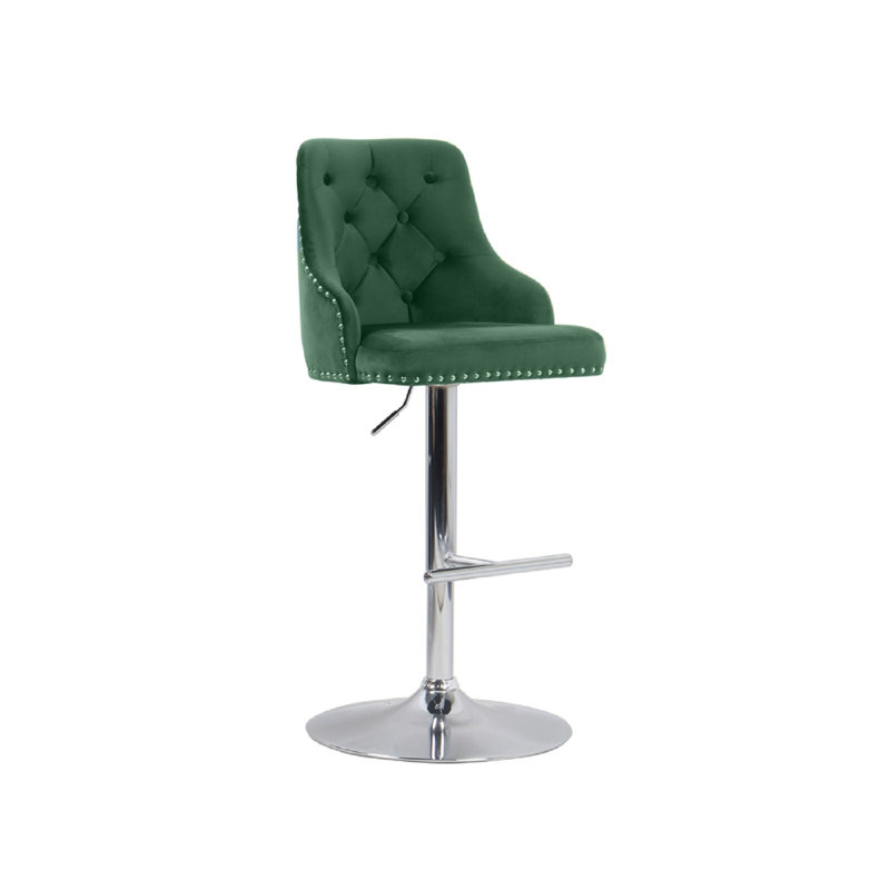 Pari Swivel Upholstered and Velvet Adjustable Height Bar Stool with Steel Frame, Green