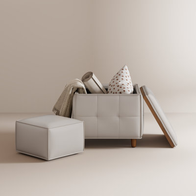 Agripina Multi-Functional Faux Leather Storage Ottoman with Removable Tray and Additional Seat for Living Room
