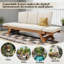 Méridienne de patio d'extérieur réglable en bois avec coussins beiges, peu encombrante, finition naturelle-1512209085-1512209084