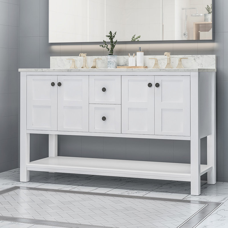 Meuble-lavabo double 61,01 avec comptoir, Blanc