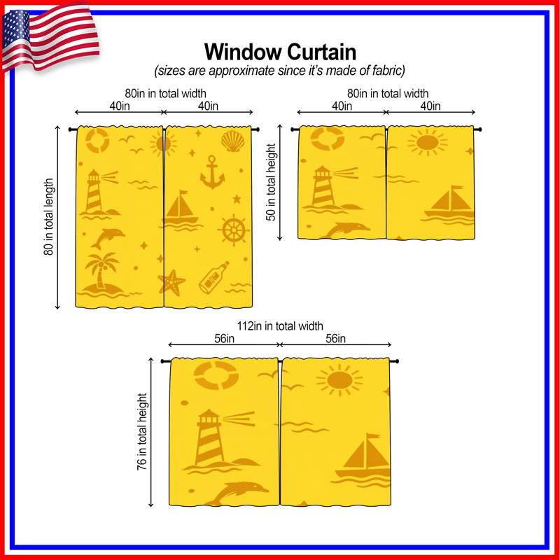 Rideaux de fenêtre Nautical Beach, 80in x 52in - 2 panels, Room Darkening