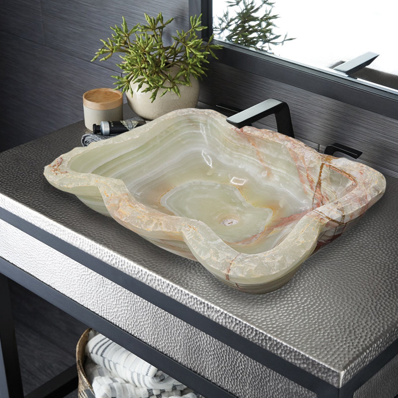 Lavabo de salle de bain artisanal en marbre fait à la main onyx 23,5 po, vert clair
