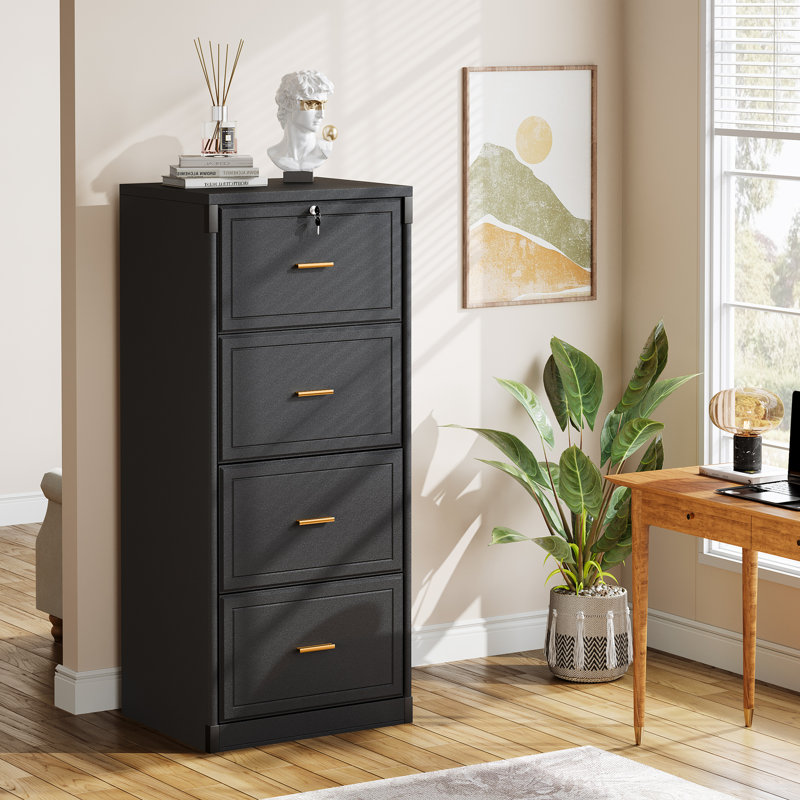 4-drawer File Cabinet, Vertical Filing Cabinet With Lock, Wood File Cabinet For Home Office, Black